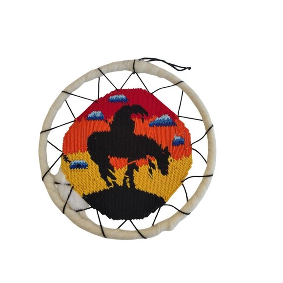 Handmade 15" Needlepoint Dreamcatcher Native American Wall Hanging Southwest - Picture 5 of 6